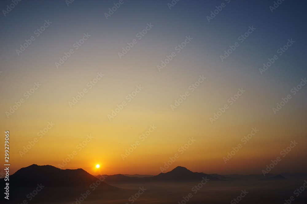 sunrise and fog in the mountains background sunrise and fog in the mountains background