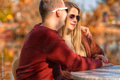 Young couple on a romantic date in autumn