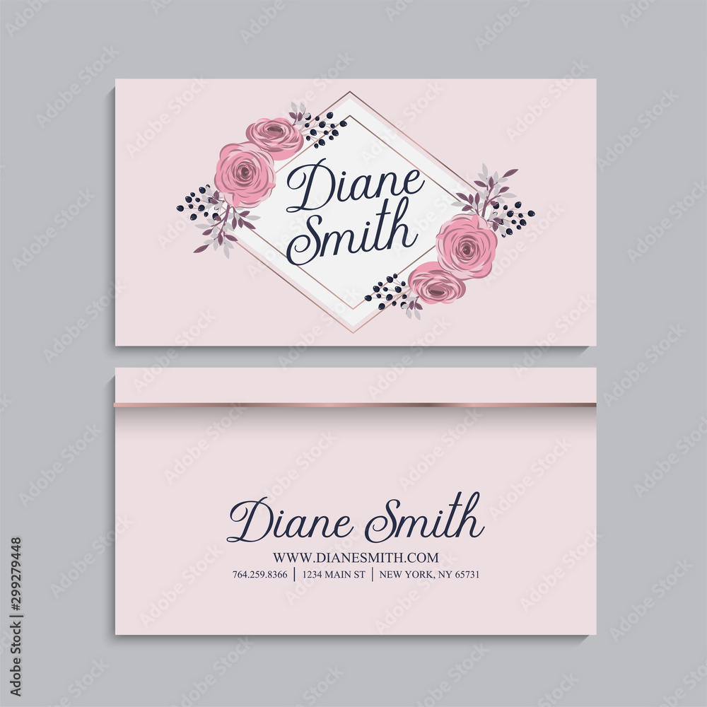 Business card template with pink flowers Business card template with pink flowers