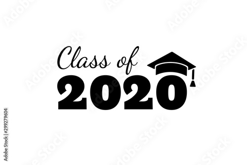 Class of 2020. Black number with education academic caps.   Vector illustration.