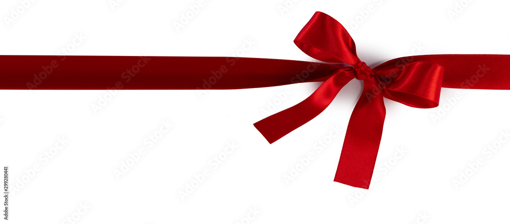 Red gift bow on white - obrazy, fototapety, plakaty 