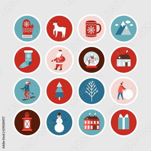 Cute Christmas and New Year stickers set