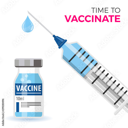Plastic medical syringe and vial vaccine icon