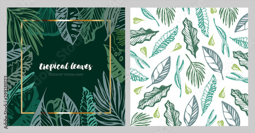 palm leaf pattern golden frame