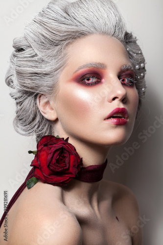 Halloween makeup style. Blood queen. Bride of Dracula image. photo