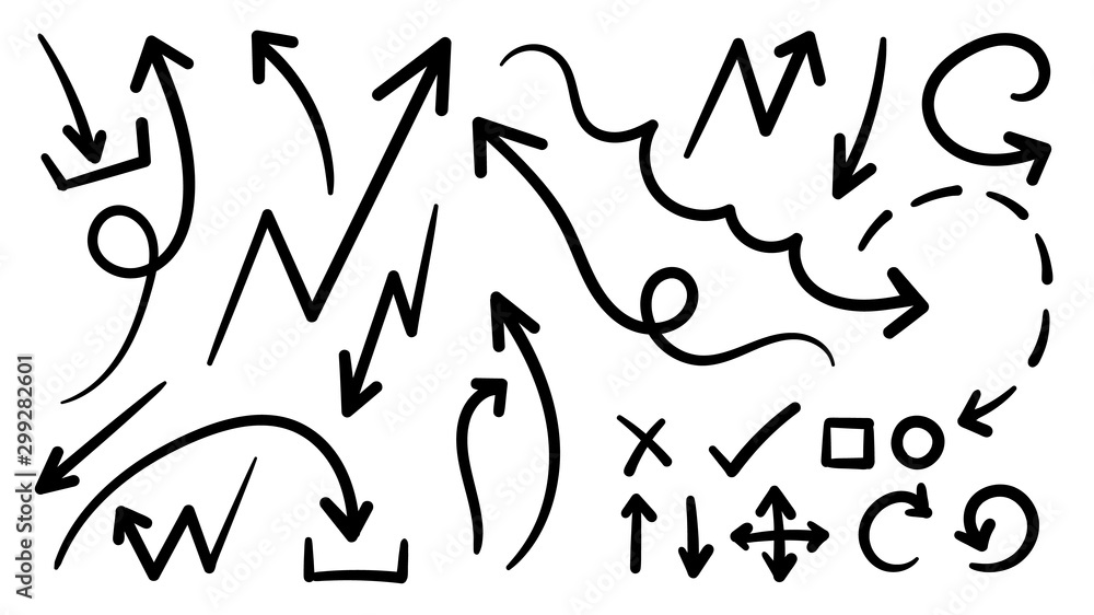 Hand drawn arrow vector icons set. Hand drawn arrow vector icons set.