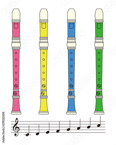 リコーダーと音符のセット ベクター イラスト