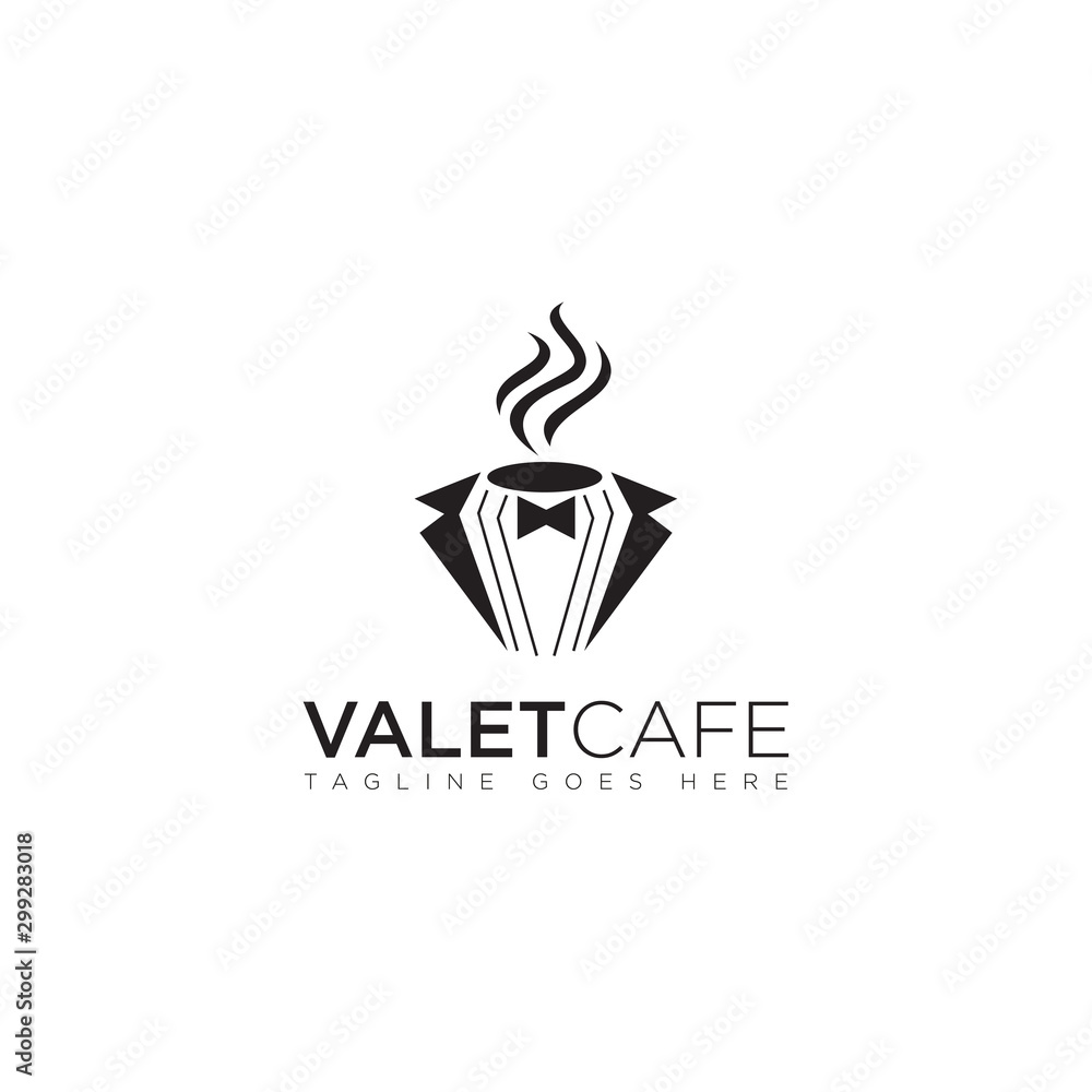 Fototapeta premium unique logo valetcafe, with valet uniform and negative space a glass coffee vector 