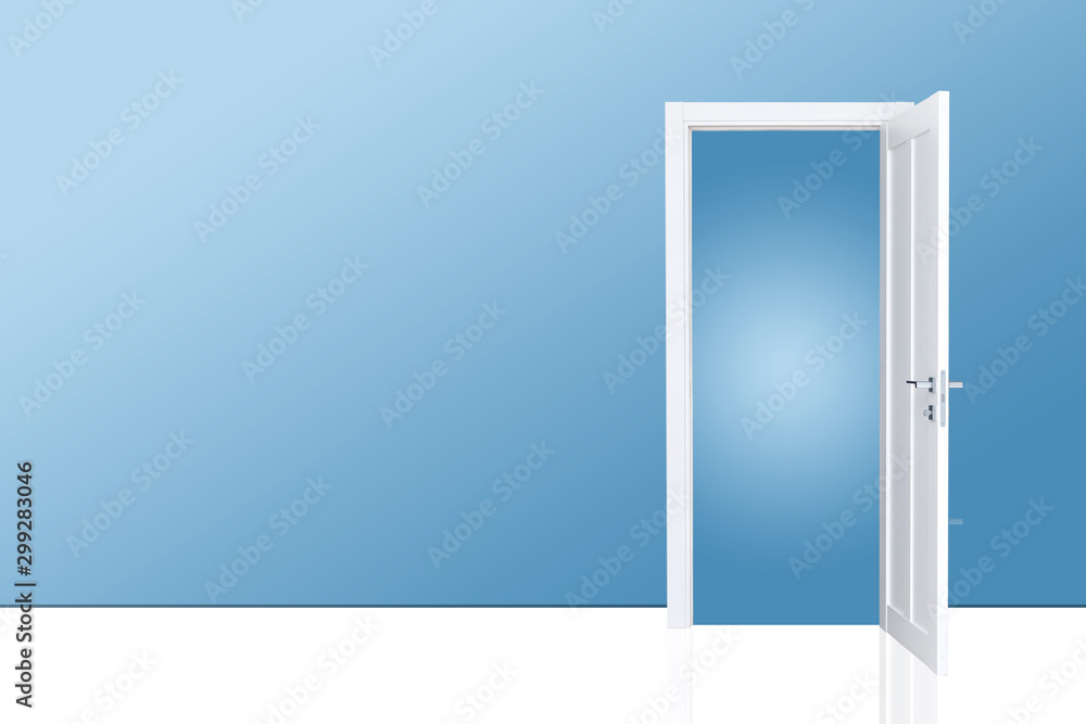 Close up of open wooden door in the empty room with copy space Close up of open wooden door in the empty room with copy space