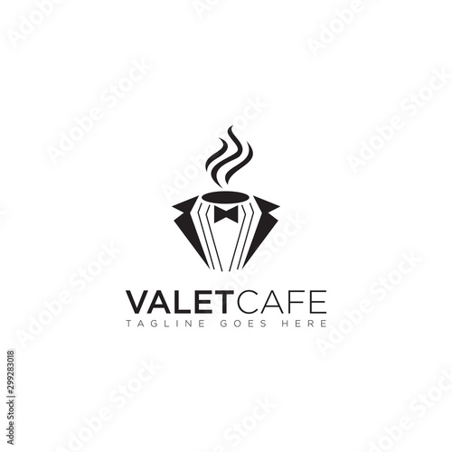 unique logo valetcafe, with valet uniform and negative space a glass coffee vector  