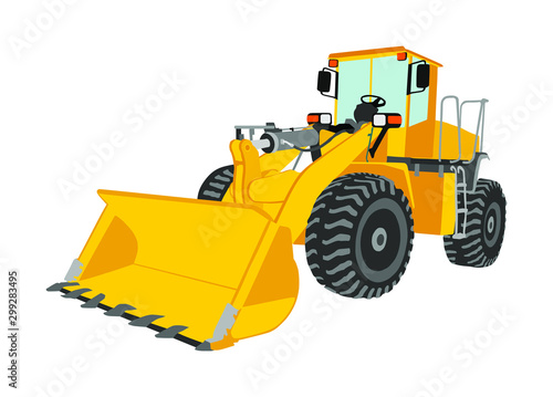 Big bulldozer loader vector isolated on white background. Dusty digger illustration. Excavator dozer for land. Under construction. Industrial building machine bager. Motor grader. Hard work industry. photo
