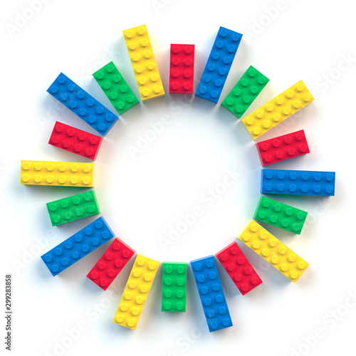Circle frame of colored toy bricks