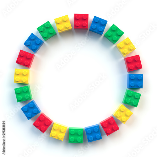Circle frame of colored toy bricks