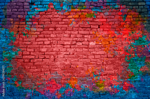Paint splash, graffiti brick wall, colorful background