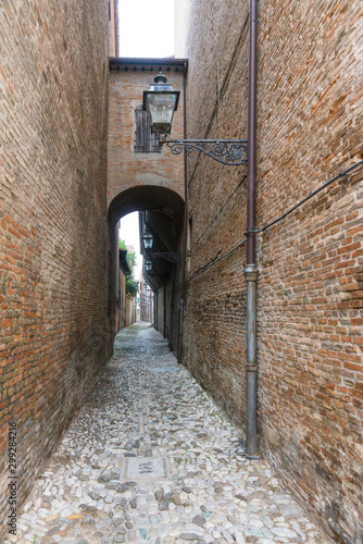 Small alley with lantern in Forli  Italy