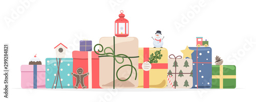 Pile of wrapped gift boxes