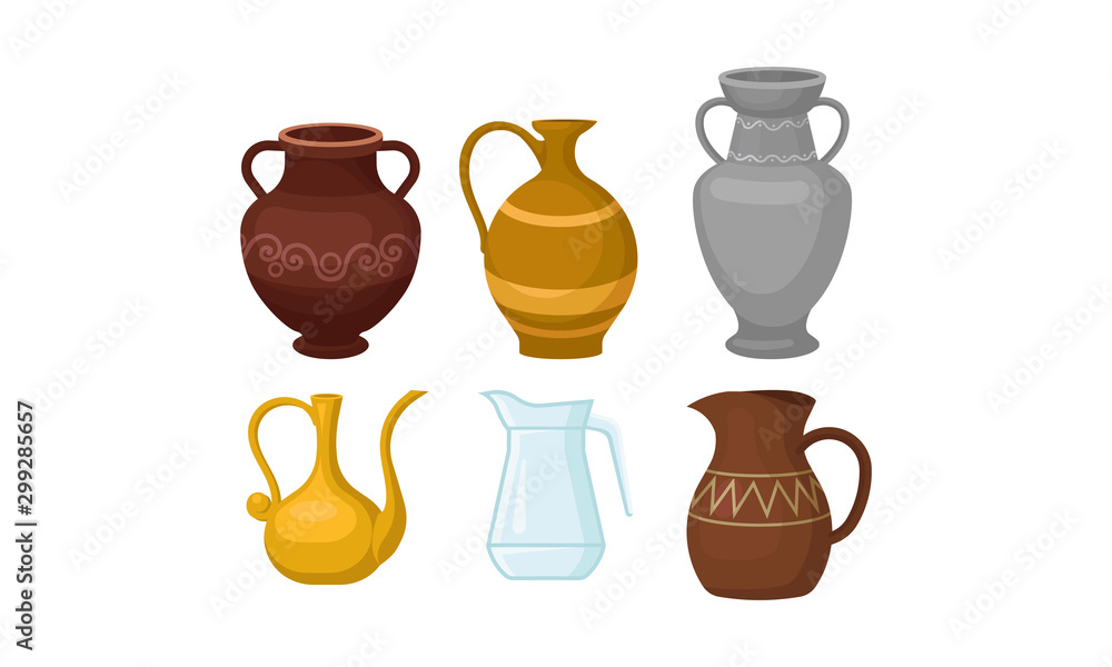 Ancient Greek Amphoric Vases Vector Isolated On White Background Set Ancient Greek Amphoric Vases Vector Isolated On White Background Set