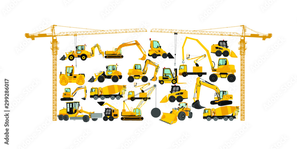 Vetor de Big set of bulldozer, wheel loader vector isolated on white ...
