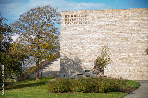 The well-known new museum called Grimmwelt in Kassel on an autumn morning, Kassel, Germany