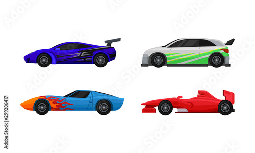 Side Viewed Colorful Sport Cars Vector Set