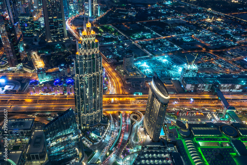 Aerial view of Dubai at night seen from Burj Khalifa tower, United Arab Emirates Fotobehang