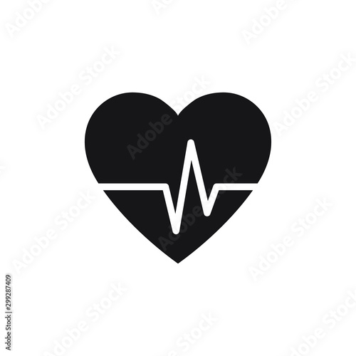 Heartbeat, heart beat pulse, cardiogram flat vector black icon isolated