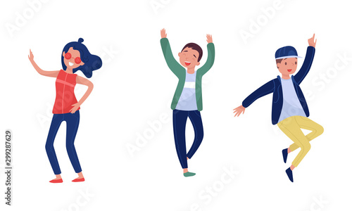 Happy Jumping Boys and Girls Vector Illustrations