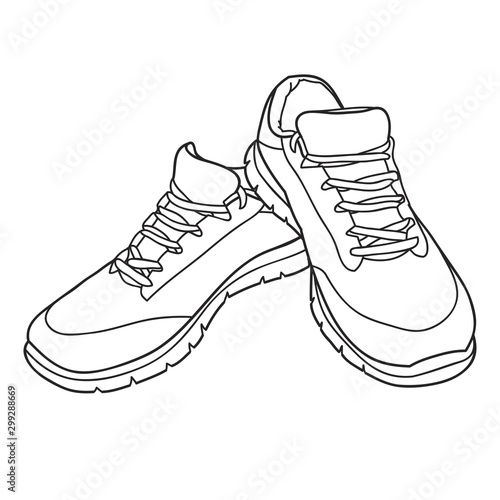 Hand drawn sneakers, running shoes. Doodle vector illustration