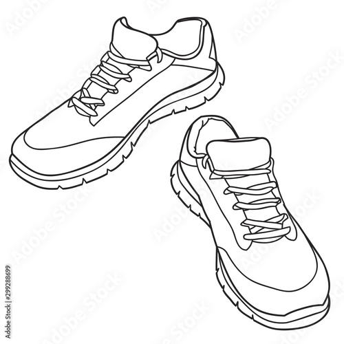 Color hand drawn sneakers, running shoes. Doodle vector illustration.