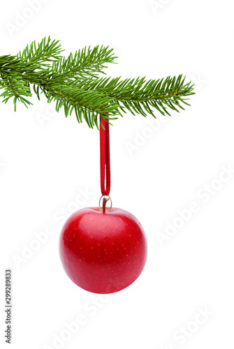 Rote Weihnachtskugel mit Band isoliert auf weissem Hintergrund