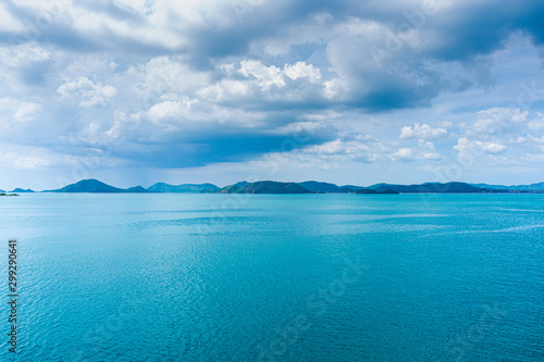 The sea at sattahip,pattaya,chonburi,Thailand,Blue sky and mountain island landscape clean sea water.