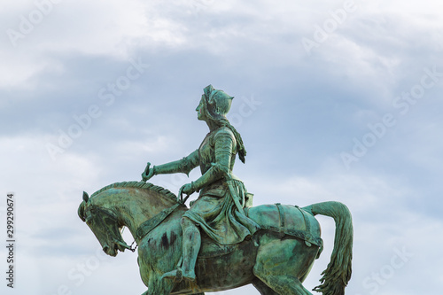 Monument of Jeanne d'Arc (Joan of Arc) on Place du Martroi in the center of Orleans in France