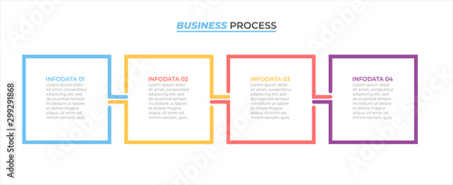 Business process infographic design label with 4 options, steps, square concept. Vector template elements.
