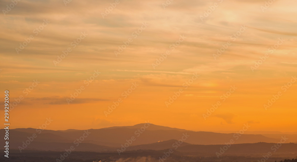 Obraz premium Beautiful sunset sky over Umbria countryside seen from the city of Perugia