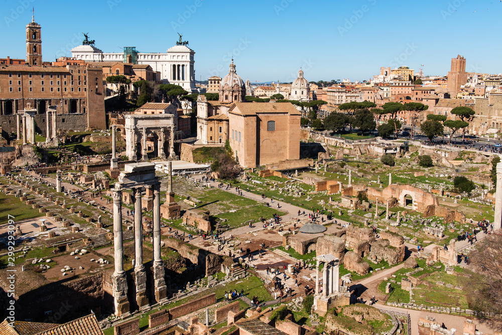 Roman Forum ruins, antique city. Italy