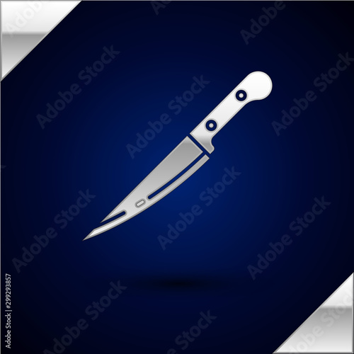 Silver Knife icon isolated on dark blue background. Cutlery symbol. Vector Illustration