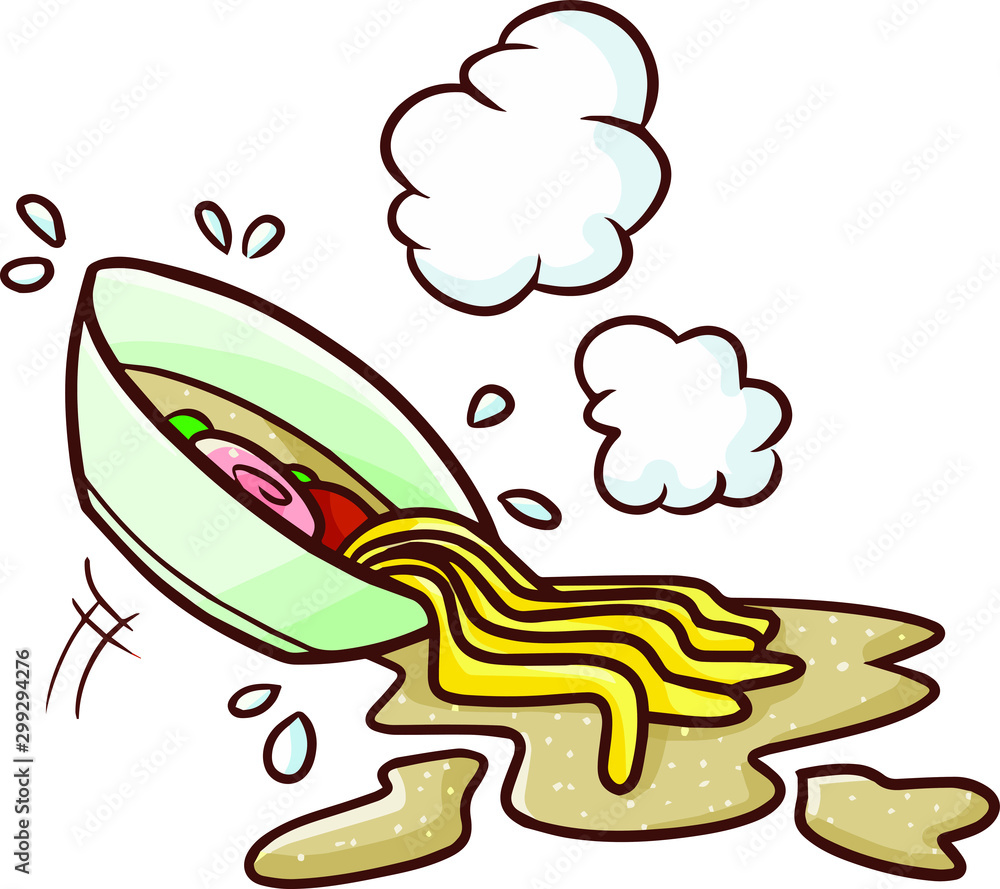 Funny and cute noodle in a bowl spilled out Funny and cute noodle in a bowl spilled out