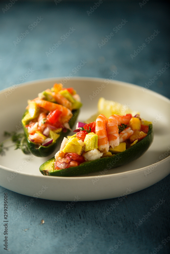 Shrimp salad served in avocado Shrimp salad served in avocado