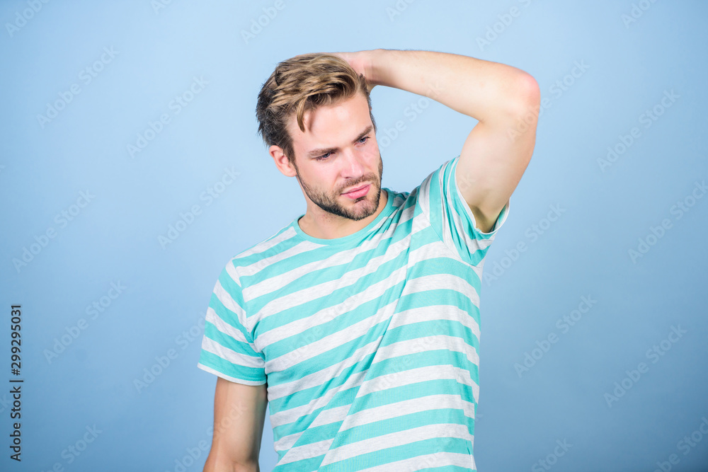 Cool and trendy. sexy macho in casual style. man in trendy shirt. Guy fashion model. summer fashion. Unshaven student guy. male fashion and beauty. perfect look of muscular man