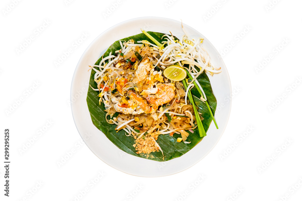 Thailand's national dishes, stir-fried noodles with egg, vegetable and shrimp (Pad Thai)