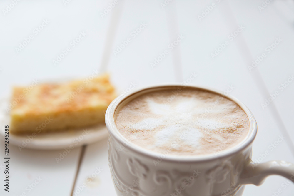 Apple pie with cup of coffee on table Apple pie with cup of coffee on table