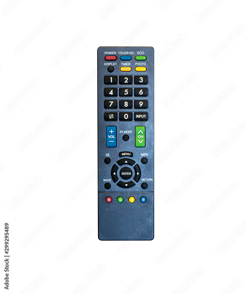Infrared remote control for TV satellite receiver isolated on white background. Infrared remote control for TV satellite receiver isolated on white background.