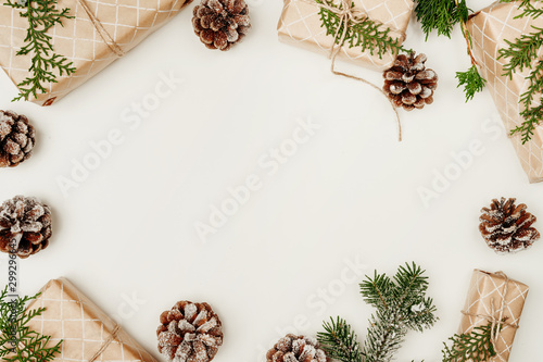 Christmas composition with Christmas gift. Top view, flat lay, copy space © fotofabrika