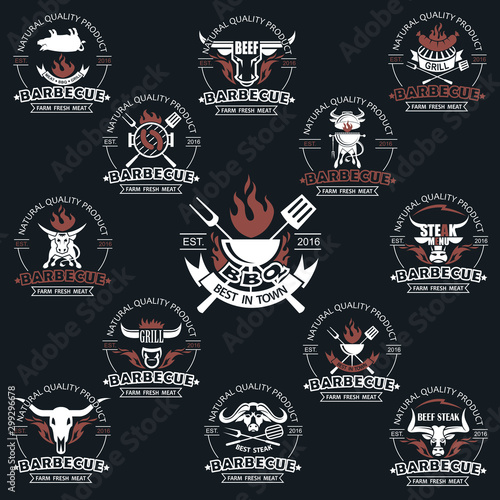 collection of barbecue icon isolated on dark background