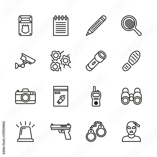 Police Detective Icons Thin Line Set
