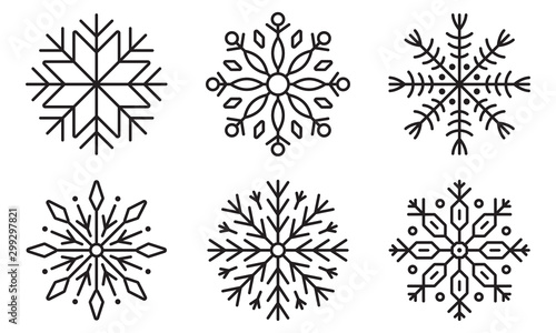 Snowflake icon set. Winter, Christmas design elements. Snow flake silhouette. Vector illustration.