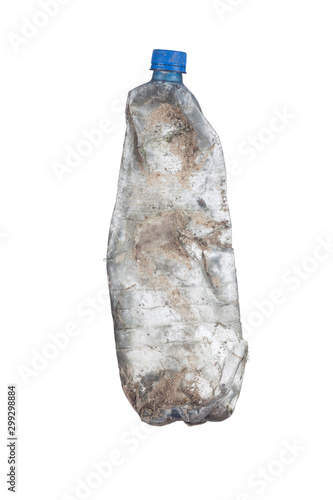 Dirty and crushed plastic bottle isolated on white background
