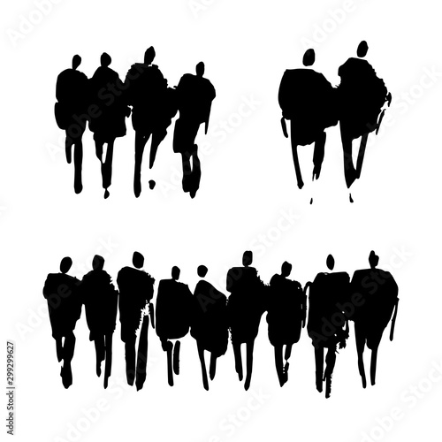 Vector silhouettes of people drawn by brush. Brush strokes in the form of black silhouettes of people