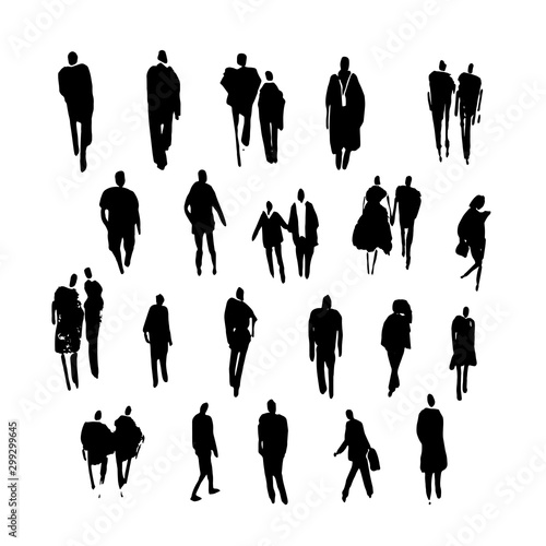 Vector silhouettes of people drawn by brush. Brush strokes in the form of black silhouettes of people