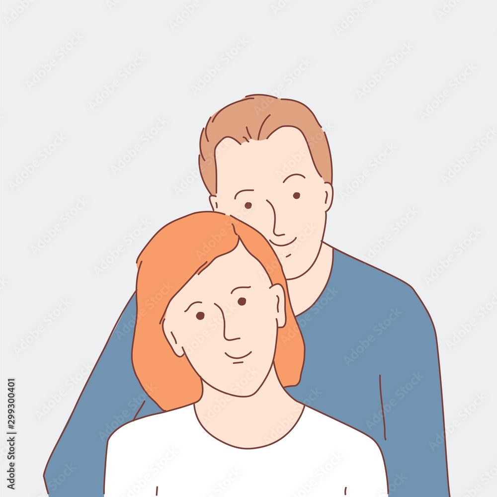 Happy couple. Man and woman. Hand drawn vector illustration.